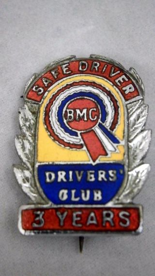 Vintage 1960s Bmc Drivers Club Safe Driver 3 Years Enamel Pin Lapel Badge