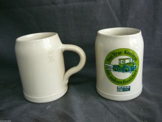 2 Vintage Das Trac - Konzept Ceramic Beer Steins Mugs Germany Tractor Green