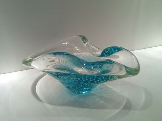 Vintage Art Glass Controlled Bubble Paperweight Bowl