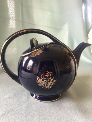 VINTAGE HALL BLUE with GOLD FLOWER TEAPOT 5