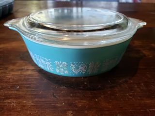 Vintage Pyrex Blue Butterprint Amish 471 Round Casserole Dish With Lid 1