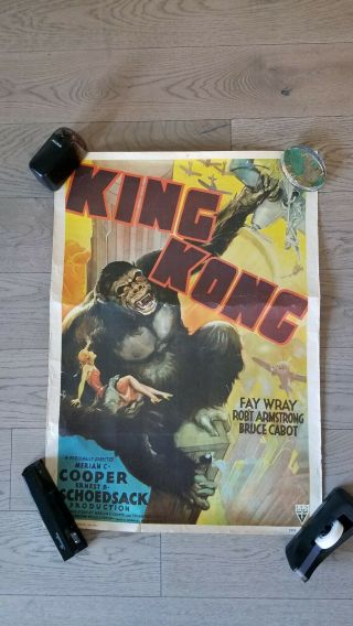 Vtg 20.  5x 29 " King Kong Litho Movie Poster 1933; Some Creasing Pinholes But Cool