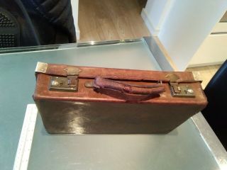 Vintage leather tool box classic car / mechanics case suit case reinforced 3