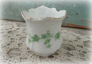 Vintage Eglantine Porcelain Vase Germany Green Flowers Gold Trim Tiny - Sweet