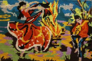 Vintage Completed Needlepoint Tapestry Twilight Dance Dancers 23 " X15 "