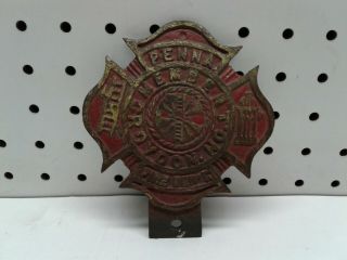 Vintage Brass Fire Department License Plate Topper - Croydon,  Pennsylvania