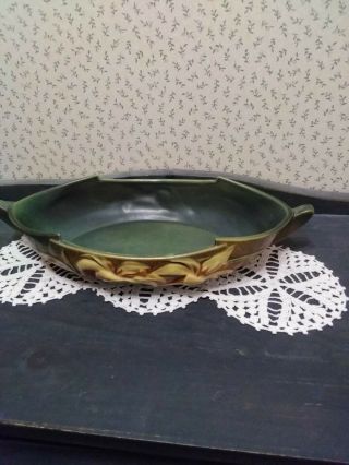 Vintage ROSEVILLE USA 478 - 12 Zephyr Brown and Green Lily Console Bowl w/handles 3
