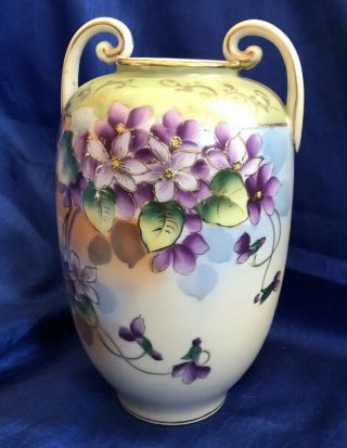 Vintage Royal Nippon Hand Painted 2 - Handled Vase/urn Violets Gorgeous