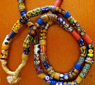 Tribal Trade Beads Vintage African Venetian Glass Strand Hand Painted
