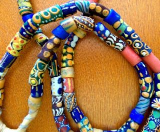 Tribal Trade Beads VINTAGE African Venetian Glass Strand Hand Painted 2