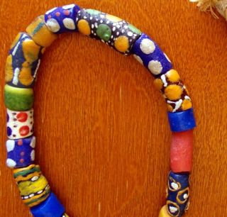 Tribal Trade Beads VINTAGE African Venetian Glass Strand Hand Painted 3