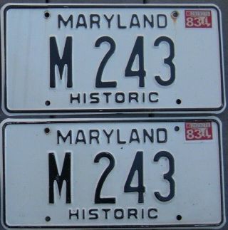 Vintage Pair 1983 Maryland Historic License Plates M 243