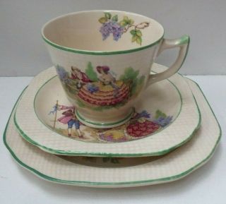 Vintage Swinnertons Lilac Time Trio Tea Cup,  Saucer & Plate Deco Crinoline Lady