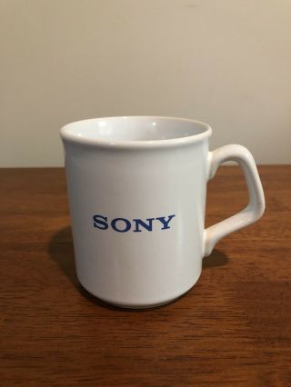 Vintage Sony Coffee Mug White Cup Blue Logo Electronics