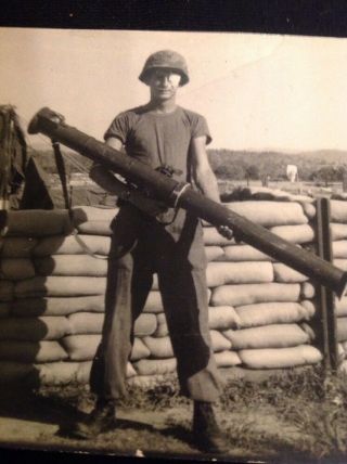 Vintage Vietnam War Era Photo Soldier W/ Eyepatch Holding A Rocket Launcher