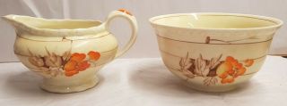 Vintage Myott Son & Co Pottery Art Deco Handpainted Creamer & Bowl C1930 - 42 Jug