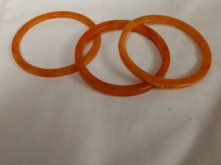 Vintage Amber? Plastic? Bakelite? Set Of 3 Bangles Bracelets