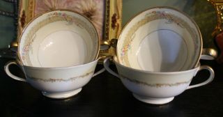 4 Vintage Noritake Double Handles Fine China Cream Soup Bowls Unknown Pattern