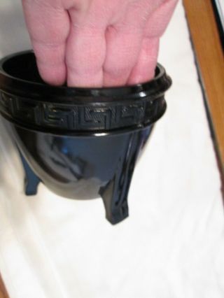 Black Amethyst 3 - Footed Pot; Smith; Aztec - Type Design Upper Edge; Vintage Era
