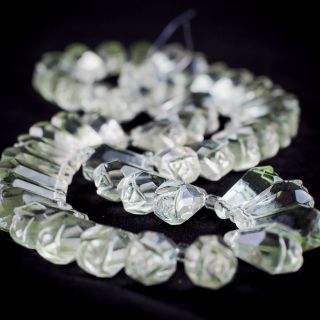 Vintage Splendid Handcarved Rock Crystal Quartz Rose Flower Shape Beads Necklace