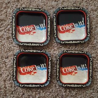 1980 Vintage Collectible Coca Cola Tin Coasters - Coke Is It - Tole Painted Look