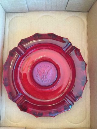 Vintage Fostoria Glass Ruby Red Large 8 " Ashtray Coin Glass 1887 Eagle Coin