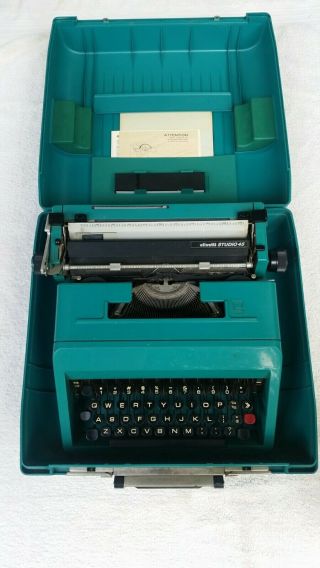 Vintage Olivetti Studio 45 Portable Typewriter With Case Teal Turquoise