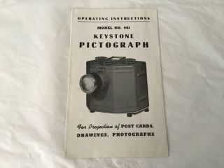Vintage Operating Instructions For Keystone Pictograph Model 441
