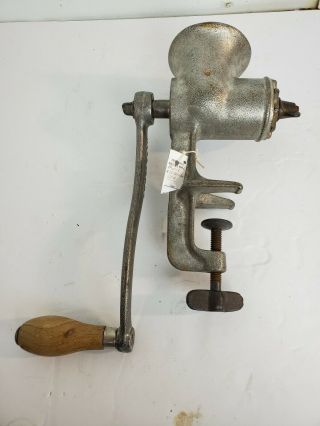 Vintage Merit No.  15 Meat Grinder With Table Clamp Red Wood Handle
