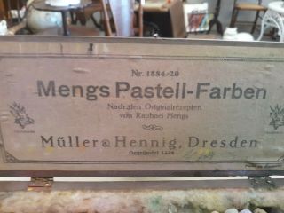 1874 Mengs Pastell - Farben Set Wood Box Vintage Muller Hennig Dresden Germany 2