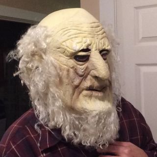 Scary Vintage Old Man Halloween Rubber Mask - Full Head & Neck