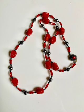 Stunning Vintage Miriam Haskell Red Art Glass Necklace