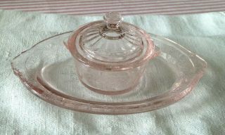 Vintage Mosser Glass Pink Miniature " Jennifer " Set:oval Platter,  Casserole / Lid