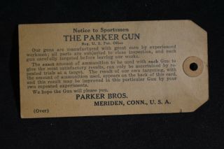 Vintage Parker 12 Guage Shotgun Tag