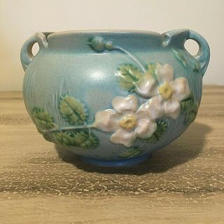 Vintage Roseville 653 - 4 Art Pottery White Rose Jardiniere Blue Green White 2