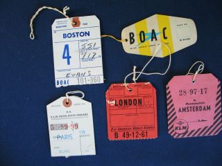5 Baggage Tags Vintage All From The Late 1950s B.  O.  A.  C. ,  Panam,  Klm Good Cond.