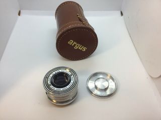 Vintage Argus Coated Cintar F/3.  5 50mm Camera Lens & Leather Case