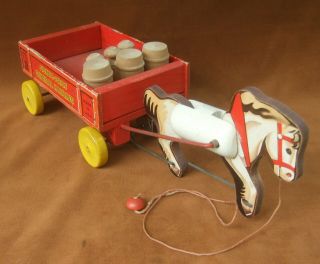 Vintage Fisher - Price No 733 General Hauling Horse & Wagon