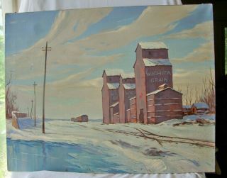Large Vintage Oil on Canvas Winter Landscape 