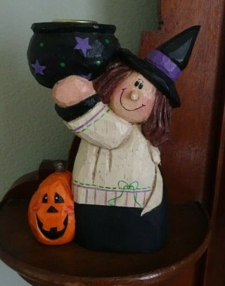 Vintage Eddie Walker Halloween Witch Pumpkin Cauldron Candle Holder
