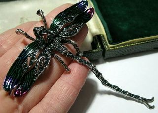 Art Nouveau Vintage Style Jewellery Enamel Crystal Dragonfly Articulated Brooch