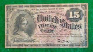 Vintage 1863 United States 15 Cents Paper Money National Bank Note Company Ny