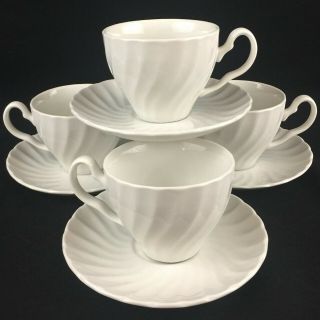 Set Of 4 Vtg Cups And Saucers By Johnson Brothers Regency White Swirl England