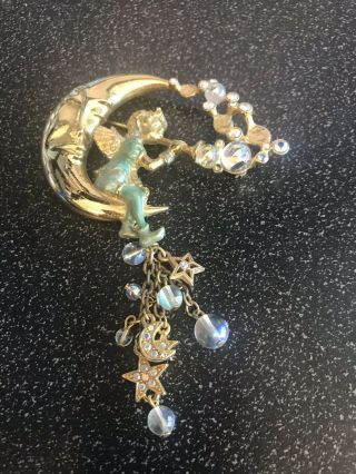 Vintage Kirks Folly Pipe Dream Fairy Bubbles,  Moon And Stars Brooch Pin