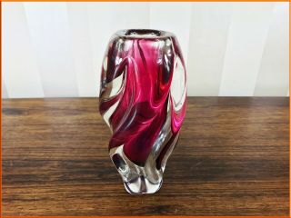 Vintage 21cm Large Pink Seguso Murano Glass Vase Spiral Twist Cased Sommerso Art