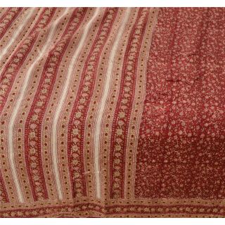 Sanskriti Vintage Dark Red Saree 100 Pure Silk Printed Sari Fabric Decor Craft 5