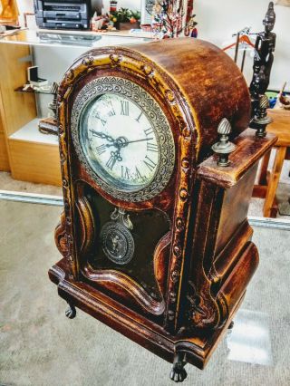 Vintage Wooden Mantle Clock,  Minature Grandfather Swinging Pendulum Clock