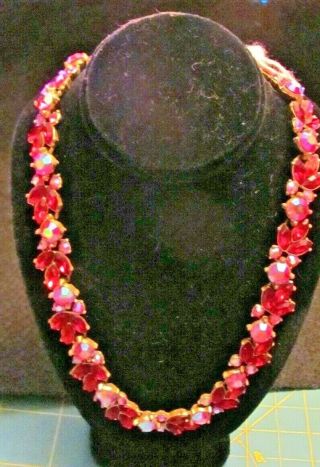 Vintage Trifari Red Rhinestone Choker Necklace 13 - 15 "