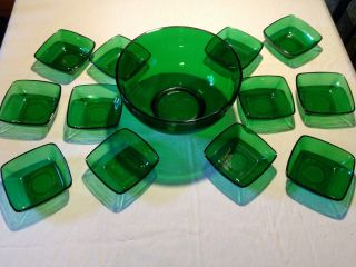 Vintage Anchor Hocking Charm Forest Green Bowl Set,  12 Small Ones