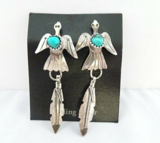 Vintage Peyote Bird Sterling Silver Turquoise Earrings Signed Mm